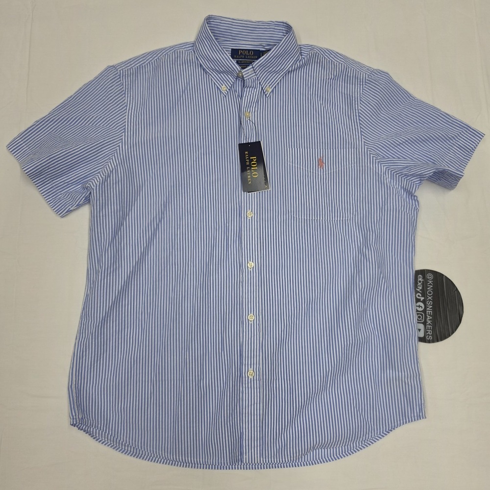 Polo Ralph Lauren Untucked Fit Short Sleeve Blue Button Shirt Men's Large